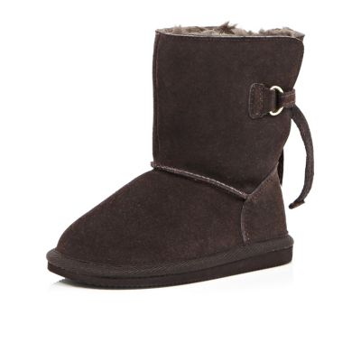 Mini girls brown faux fur lined boots